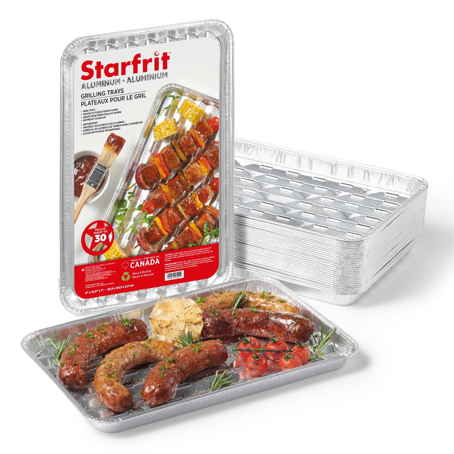 Starfrit 30-Pack Aluminum Grilling Trays, 13.5” x 9” (34 cm x 23 cm), Perfect for BBQ, Recyclable, Disposable 🍁 All In One Marketplace Canada