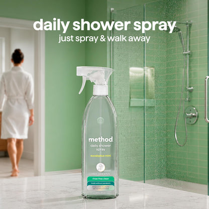 Method Daily Shower Cleaner Spray, Plant-Based & Biodegradable Formula, Spray and Walk Away - No Scrubbing Necessary, Eucalyptus Mint Scent, 828 ml Spray Bottles, 8 Pack, Packaging May Vary