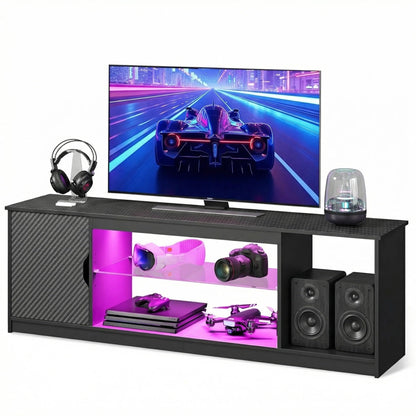 Bestier 57 inch TV Stand for 65 Inch TV, Black Entertainment Center Bestier