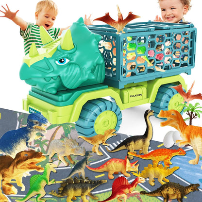 Dinosaur Truck Toys for Kids 3-8 Years, Triceratops Transport Car Toy with 15 Dino Figures,Dinosaur Eggs,Activity Play Mat,Dinosaur Game Set,Christmas Birthday Gifts for Boys Girls Stocking Stuffers 🍁 All In One Marketplace Canada