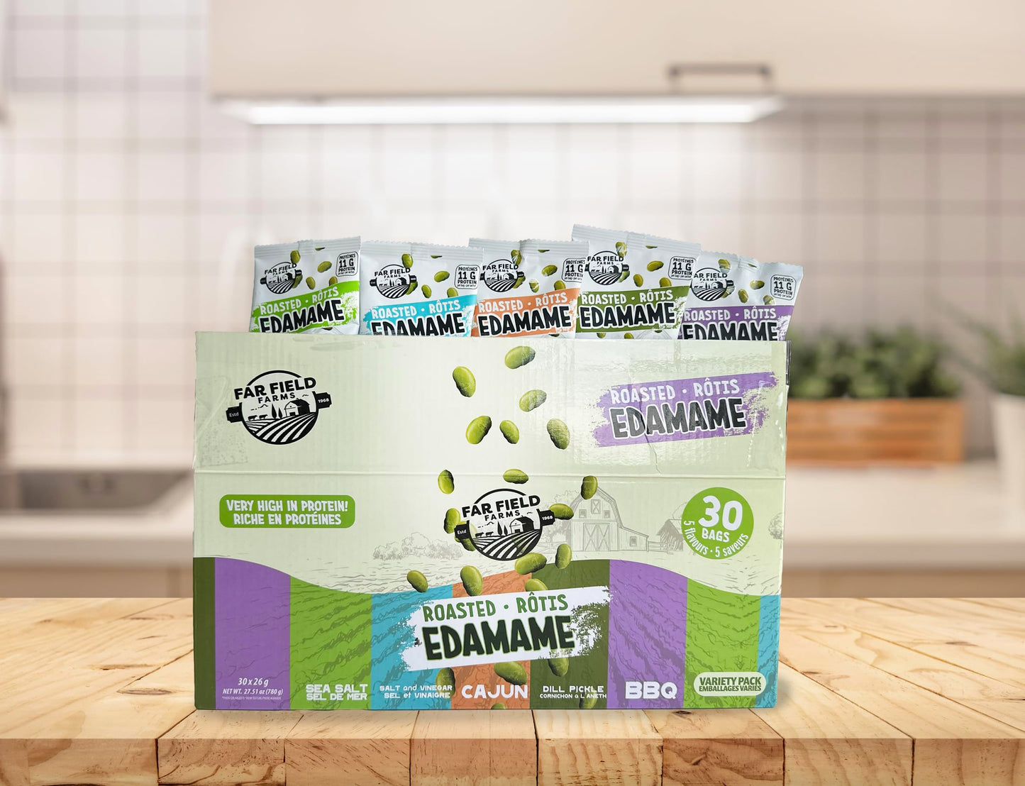 Urbani Far Field Roasted Edamame Variety Pack - 30 x 26g Bags, 11g Protein Per Serving