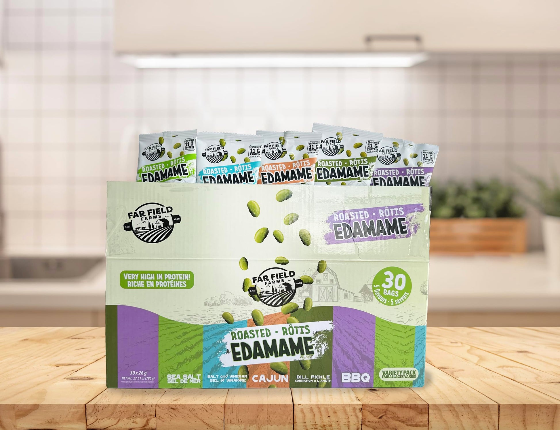Urbani Far Field Roasted Edamame Variety Pack - 30 x 26g Bags, 11g Protein Per Serving