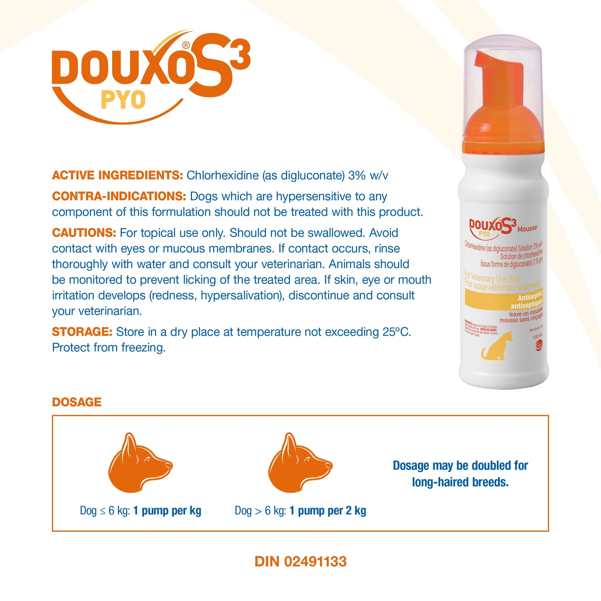Douxo S3 Pyo Mousse, Contains 3% Chlorhexidine, for Dogs, 5.1 fl. oz. (150mL)