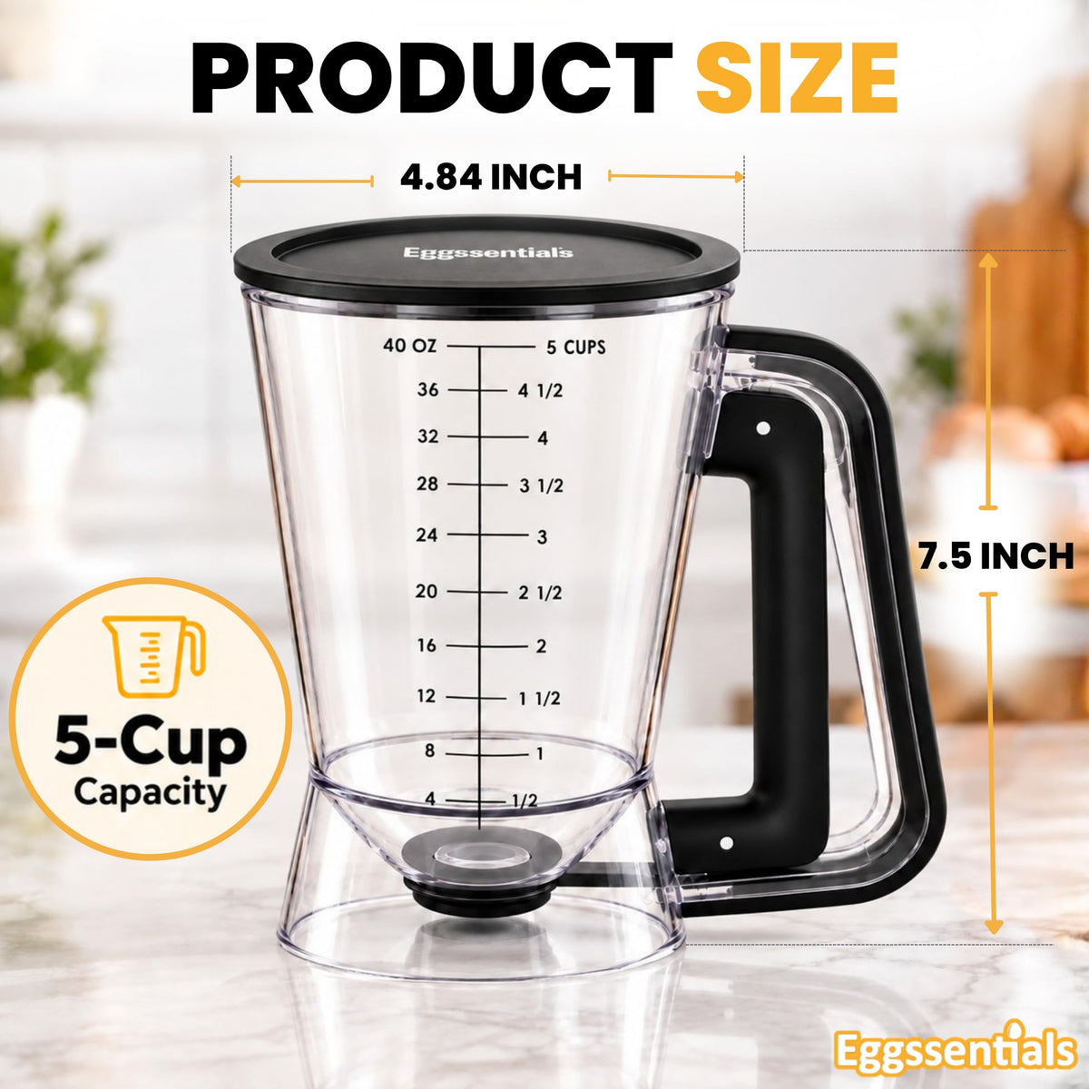 Eggssentials Pancake Dispenser for Batter - Pancake Mix Dispenser Cupcakes, and Muffins – Precision, Mess Free – Cake Mix Dispenser Bottle for Baking & Griddle - Black Color 🍁 All In One Marketplace Canada