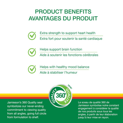 Jamieson Omega-3 Extra Strength Complete 600 mg, Supports Brain and Heart Health, and Mood Balance. With EPA and DHA, Non-GMO, Gluten-Free, 80 Softgels, Proudly Canadian