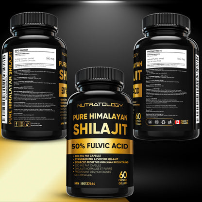 Nutratology® Pure Shilajit Capsules | 50% Fulvic Acid | High Potency & Purity - Sourced from the Himalayan Mountains - Shilajit for Men & Women - 60 Count - Available at All In One Marketplace Canada