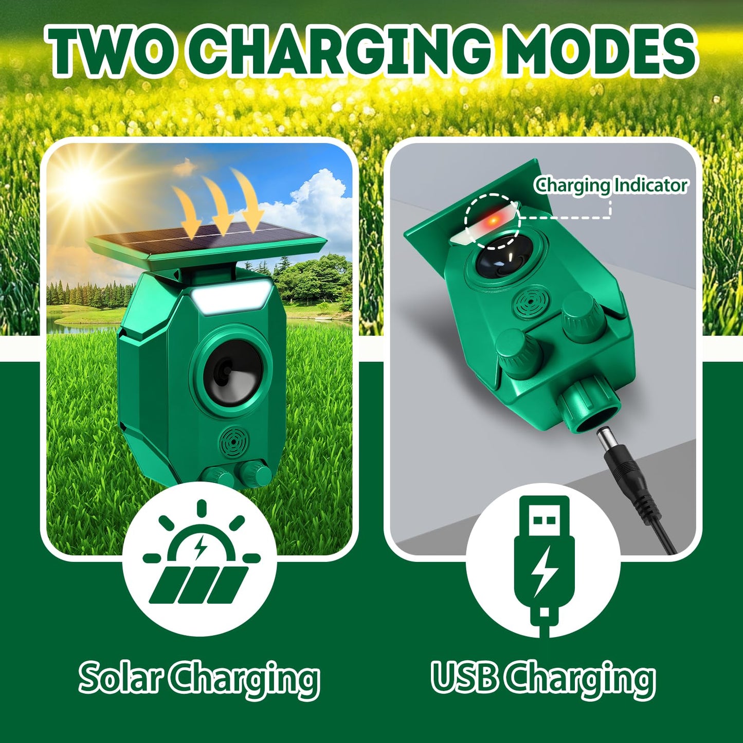 3Free Ultrasonic Animal Repellent Outdoor, Solar Power, Waterproof, Green - Available at All In One Marketplace Canada
