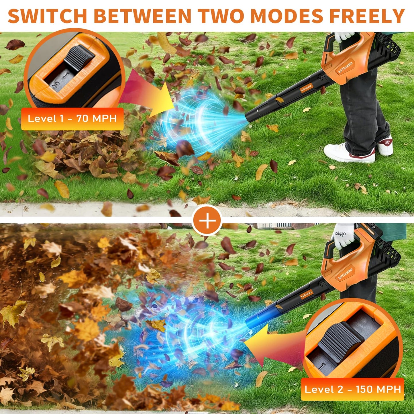 2026 Upgrade Leaf Blower, Leaf Blower Cordless with 2*2.6AH Batteries and Fast Charger, 450CFM &150MPH and 2 Speed Mode, Lightweight Electric Leaf Blowers for Lawn,Yard, Leaves, Dust,Snow Care(Orange)