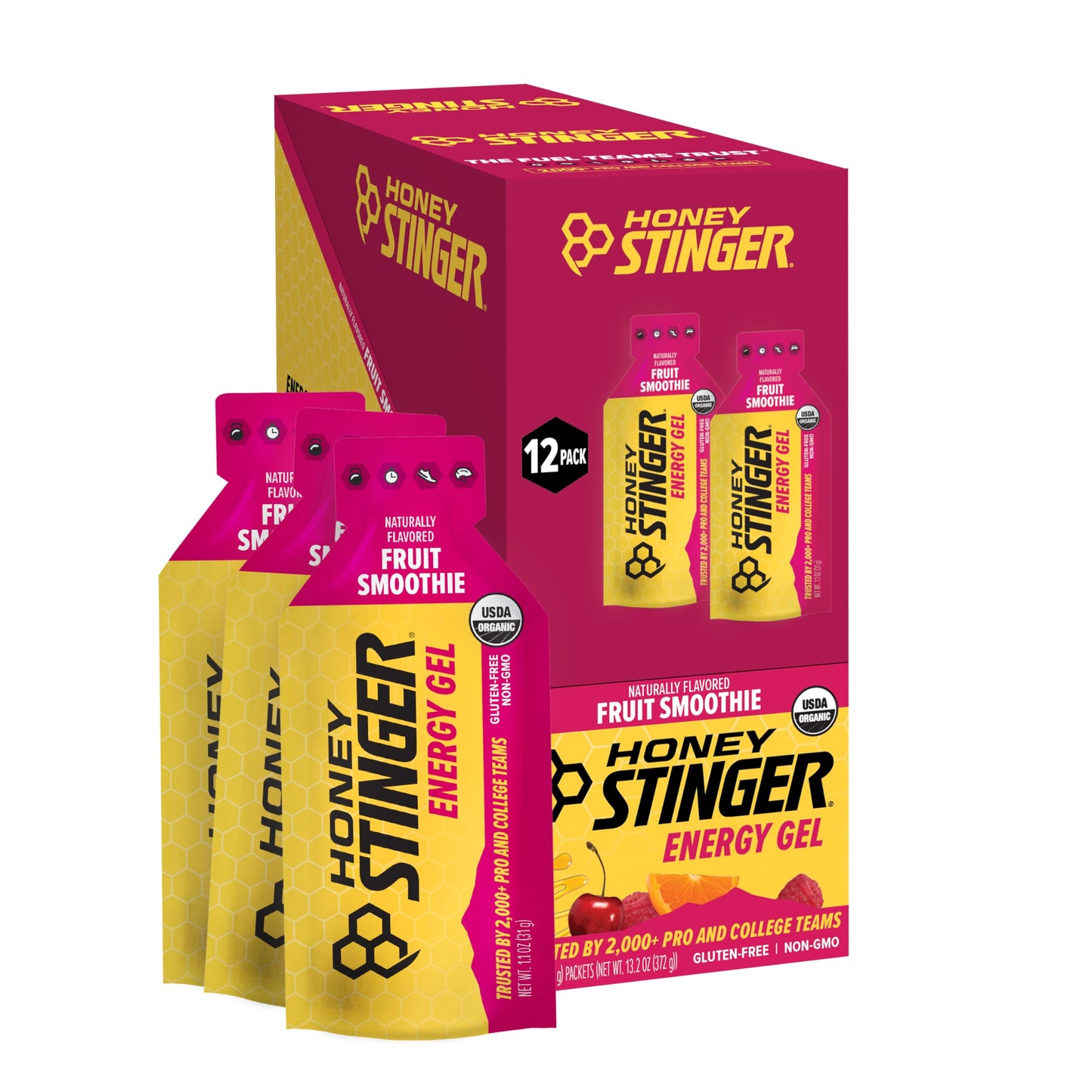 Honey Stinger Organic Fruit Smoothie Energy Gel – 12 Pack | Gluten Free, Caffeine Free Sports Nutrition