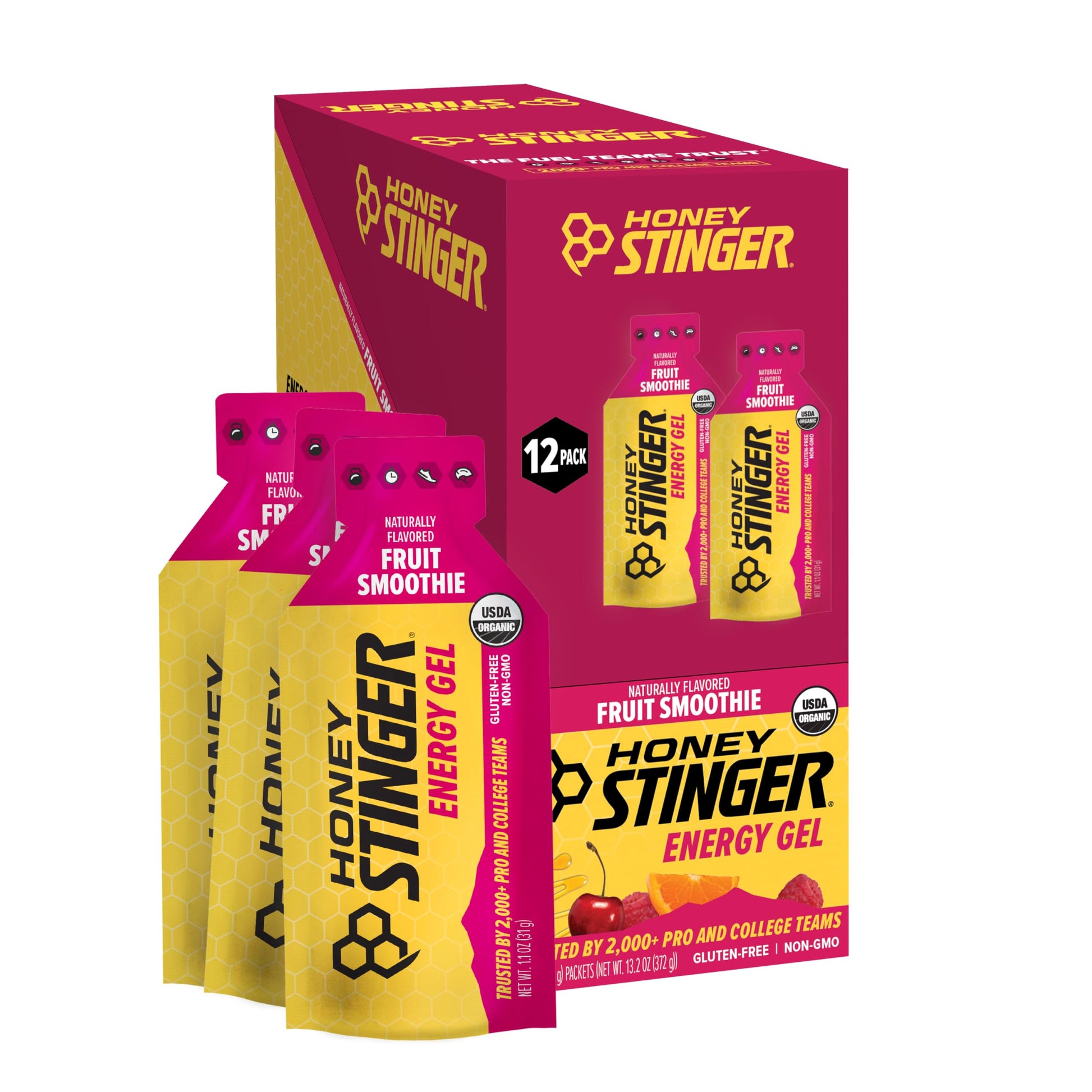 Honey Stinger Organic Fruit Smoothie Energy Gel – 12 Pack | Gluten Free, Caffeine Free Sports Nutrition