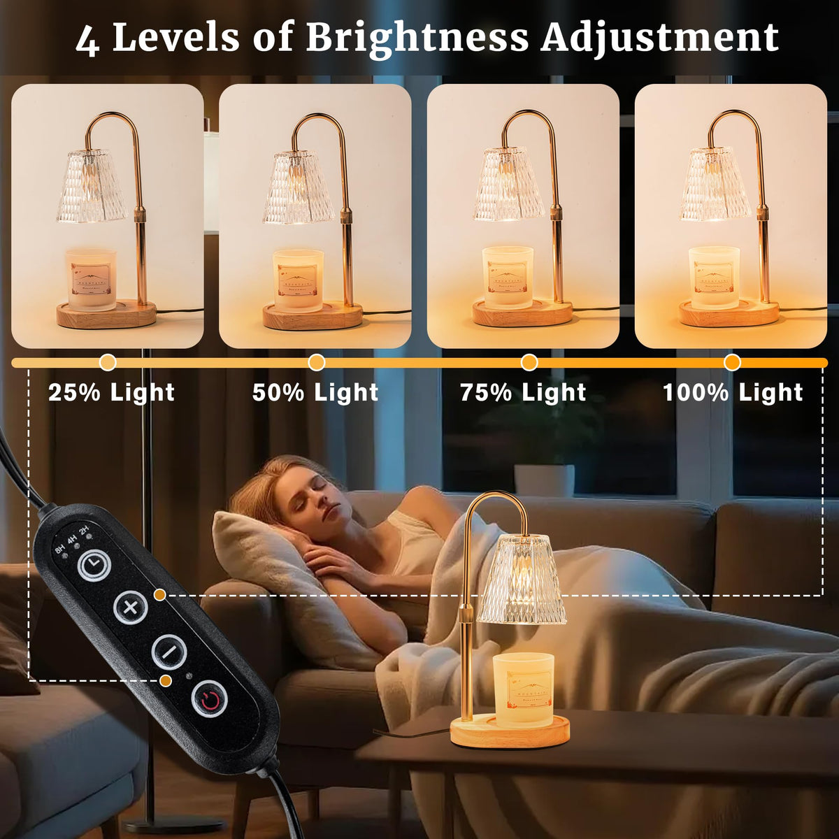 Candle Warmer Lamp with Timer Dimmer Adjustable Height, Wax Warmer Lamp for Jar Candles with 2 Bulbs, for Home Decor, Christmas, Birthday Gifts for Women(Transparent-02) 🍁 All In One Marketplace Canada