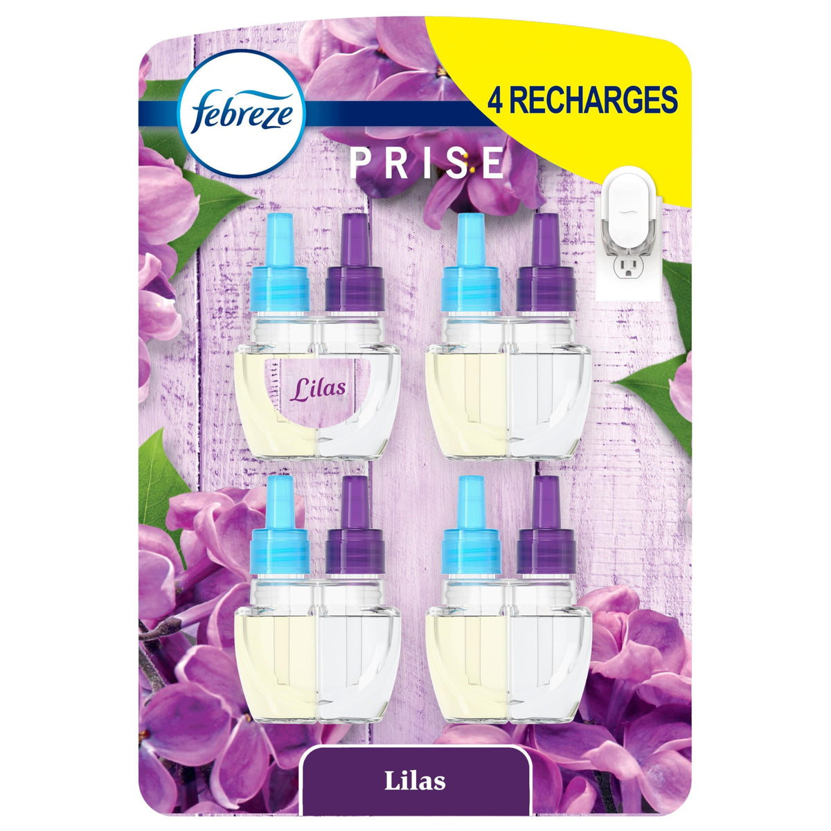 Febreze Plug In Air Freshener, Odor-Fighting Scented Oil Refill, Air Fresheners for Home and Bathroom and Kitchen, Long Lasting for Strong Odors, Lilac Sunrise Scent, 26 mL Refills, 4 Count