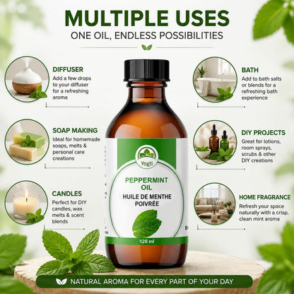 Yogti [Canadian Brand] Peppermint Oil with Dropper, 120 ml (Pack of 1) 🍁 All In One Marketplace Canada