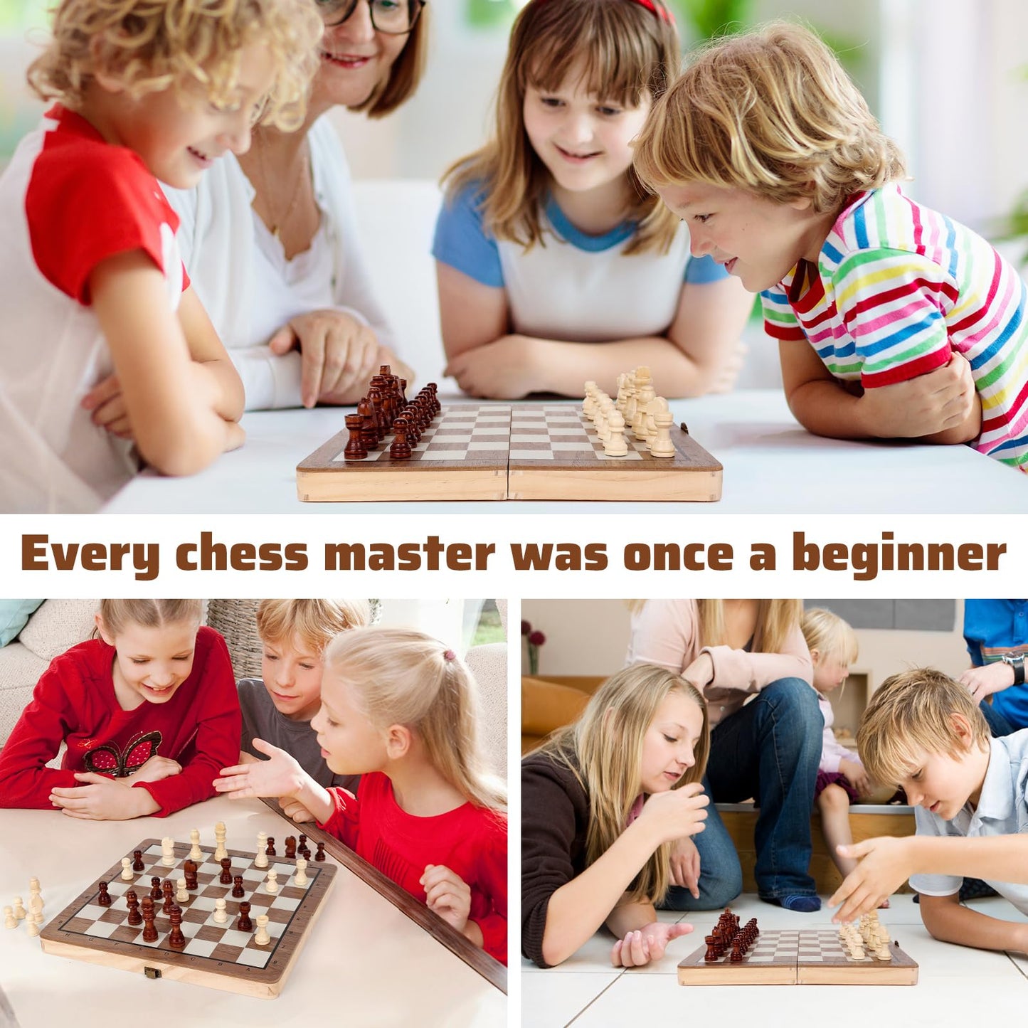 Joneytech Wooden Chess Set,11.5 inch Magnetic Chess Board Folding Design with Storage Travel Chess Game for Kids, Adults and Family Game Night - Available at All In One Marketplace Canada