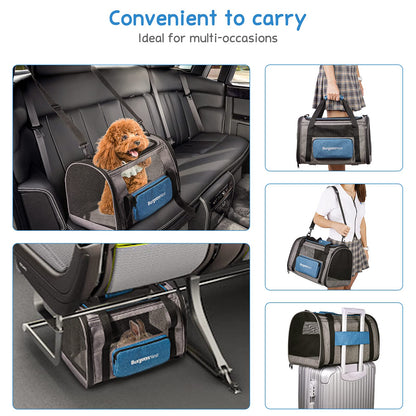 BurgeonNest Cat Carriers for Medium Cats Under 25 lbs, Pet Carrier for Cats with Unique Side Bag,Top Load Small Pet Carrier Soft-Sided Escape Proof with 4 Ventilated Windows