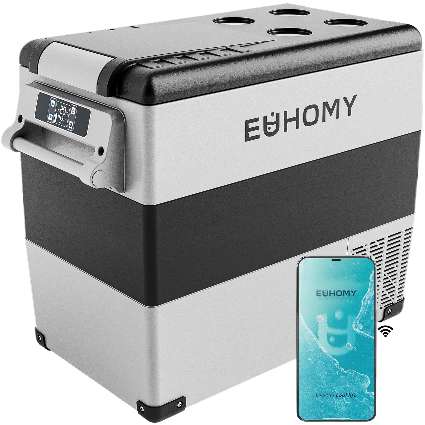 EUHOMY 12 Volt Refrigerator, 59QT(55L) Electric Cooler, 12V Fridge APP Control, 12V Cooler -4℉~68℉, Portable Freezer 12/24V DC 110-240V AC for Camping, Travel, Truck, Home 🍁 All In One Marketplace Canada