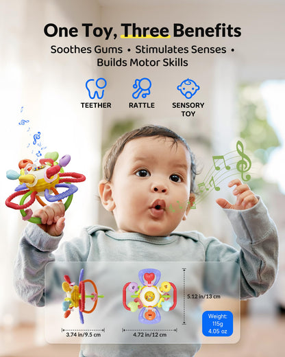 Infinno Baby Teething Toy for 3-12 Months with Pull Ring Spinner