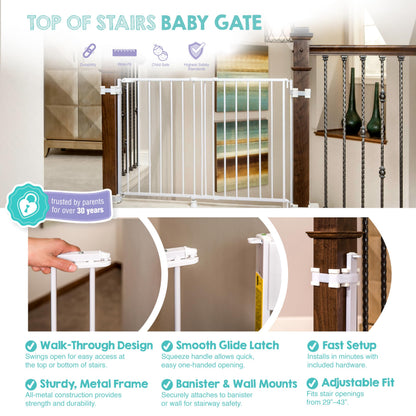 Regalo 2-in-1 Stairway and Hallway Wall Mounted Baby Gate, Includes Banister and Wall Mounting Kit, White 🍁 All In One Marketplace Canada