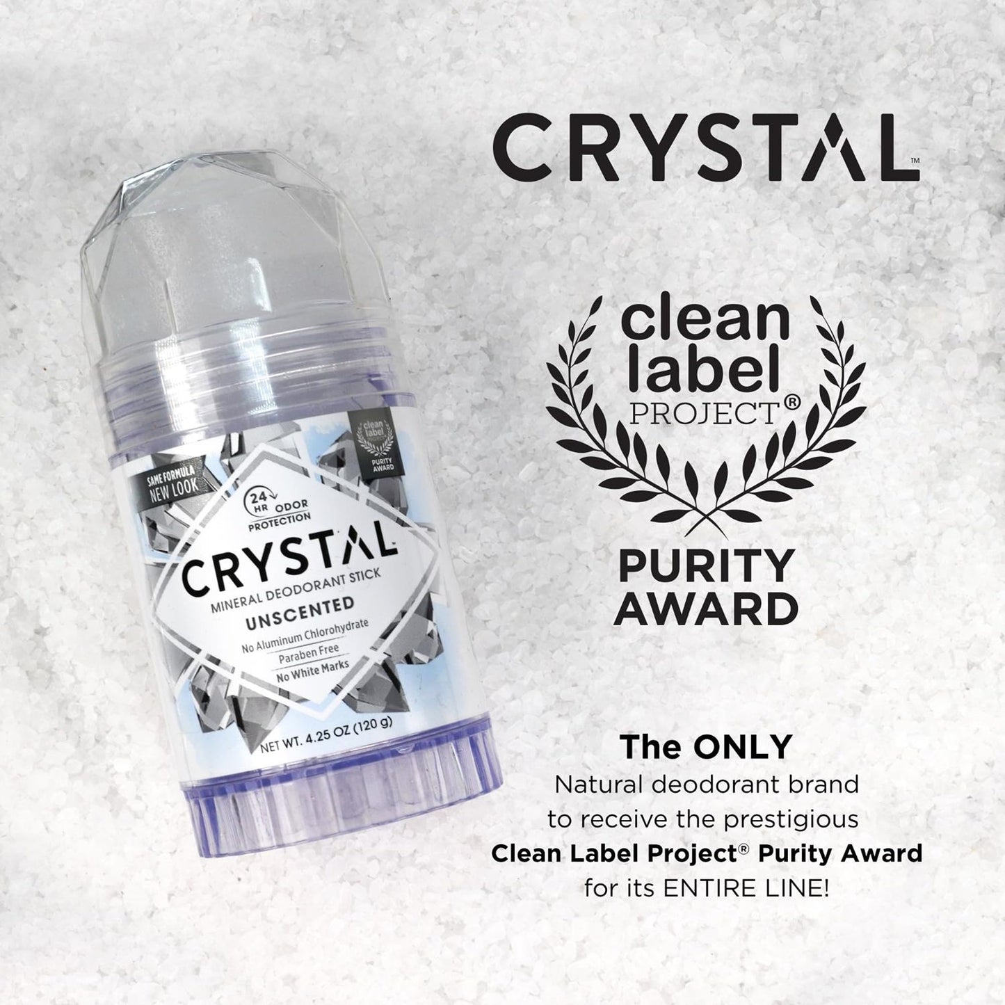 Crystal Mineral Deodorant Stick, 120g – Aluminum-Free, Unscented Natural Deodorant, 24-Hour Odor Protection, No Stains or Residue, Vegan & Cruelty-Free - Available at All In One Marketplace Canada