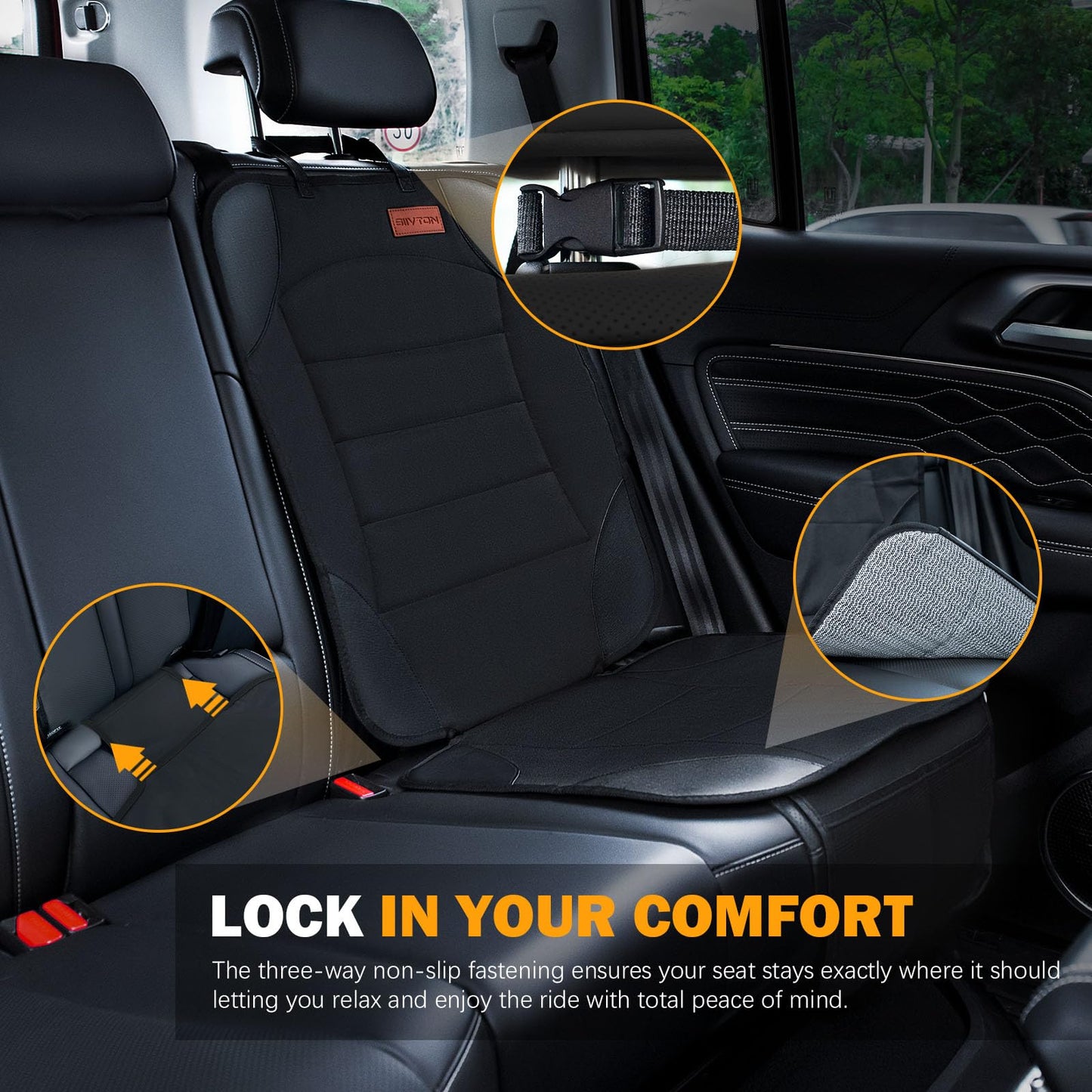 Car Seat Protector for Child Car Seat, Siivton Carseat Seat Protectors for Leather and Fabric Seats, with Mesh Pockets, Non-Slip Backing, Carseat Protectors for Vehicles (One Pack, Black)