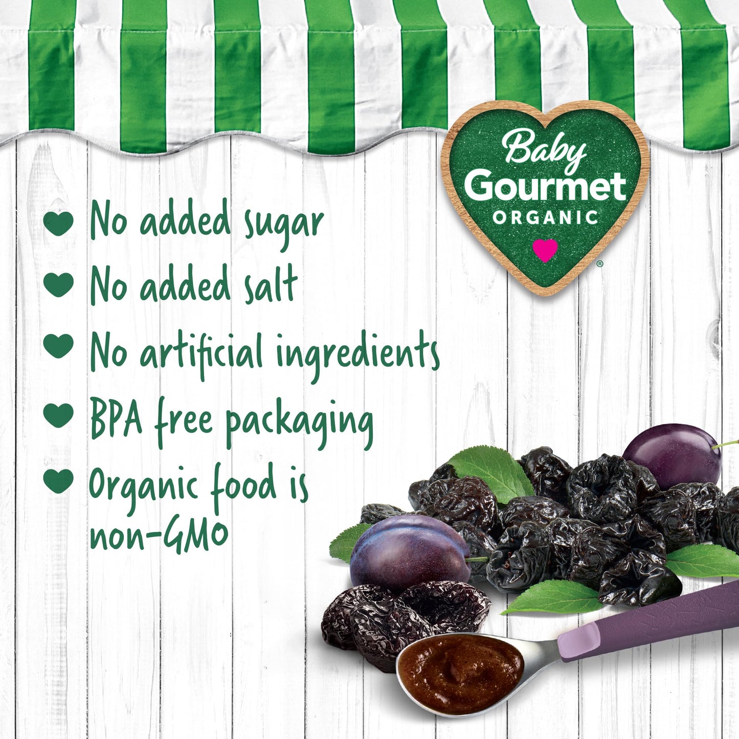 Baby Gourmet Organic Puree Baby Food Pouches - Simply Prune - No Added Sugar or Salt, Non GMO, No Fillers, Gluten Free, Kosher (128ml) 12-Pack 🍁 All In One Marketplace Canada