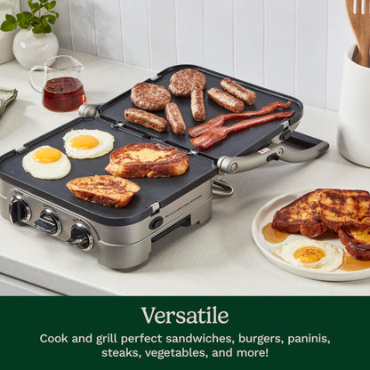 Cuisinart 5-in-1 Griddler with Reversible Nonstick Grill and Griddle Plates, Silver (CGR-4NEC) - Available at All In One Marketplace Canada