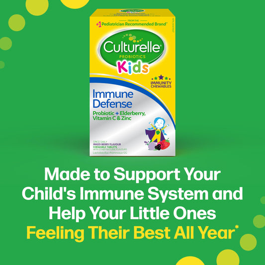 Culturelle Kids Immune Defense, Probiotic + Elderberry, Vitamin C and Zinc, Immune Support for Kids, Mixed Berry Chewables, 30 count - Available at All In One Marketplace Canada