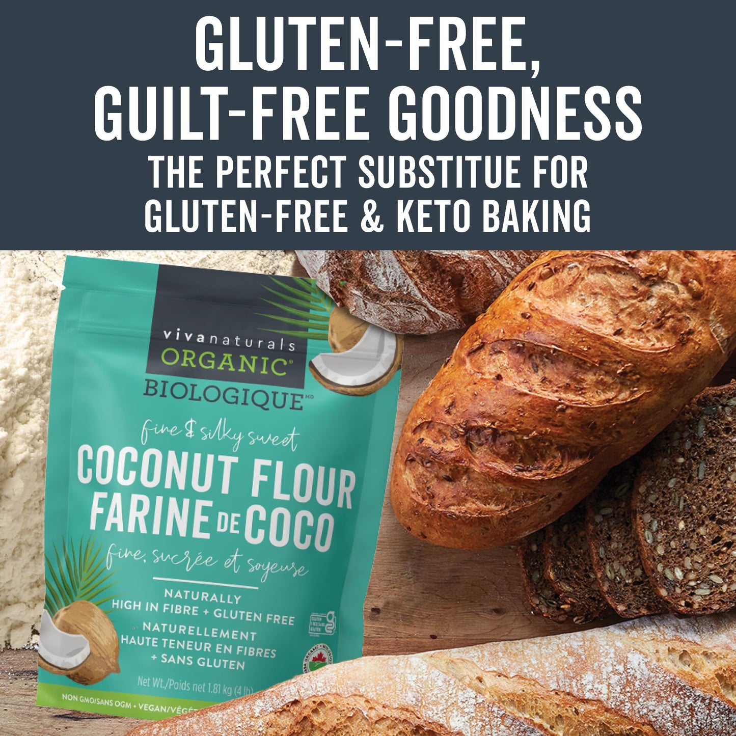 Viva Naturals Organic Coconut Flour, Gluten-Free, Unbleached & Unrefined, 4 LB Viva Naturals