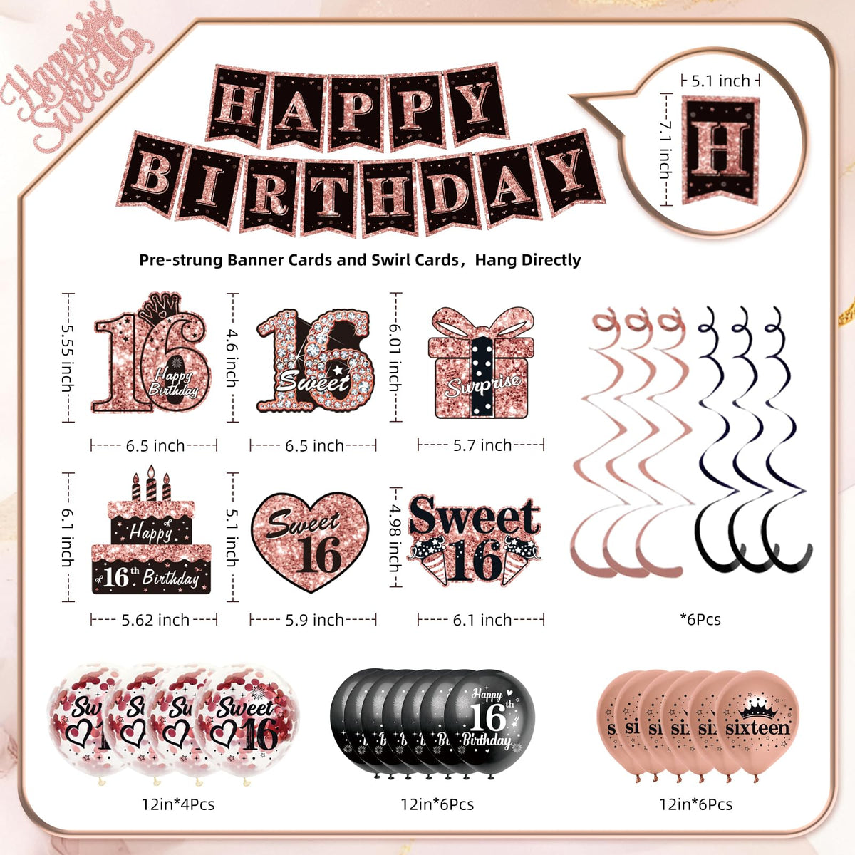 50Pcs Sweet 16 Birthday Party Decorations for Girls,Pre-Assembled Party Set 🍁 All In One Marketplace Canada