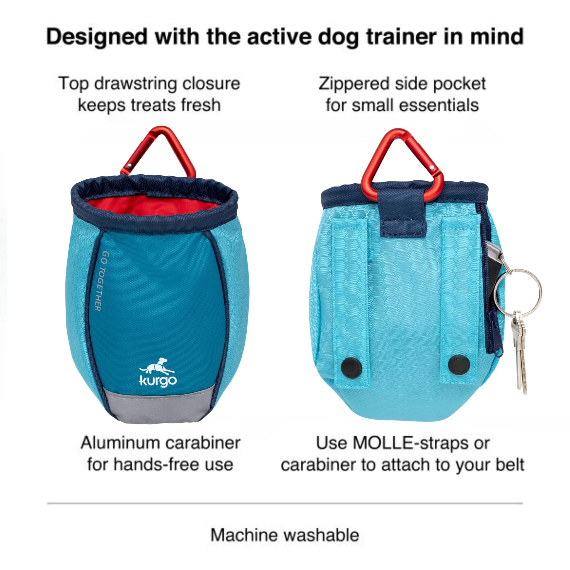 Kurgo Dog Training Treat Pouch Bag, Treat Bags for Dogs, Portable Pet Pocket Waist Clip Bag, Reflective Snack Bag for Pets, Includes Clip and Carabiner, Go Stuff-it Bag, Coastal Blue Kurgo