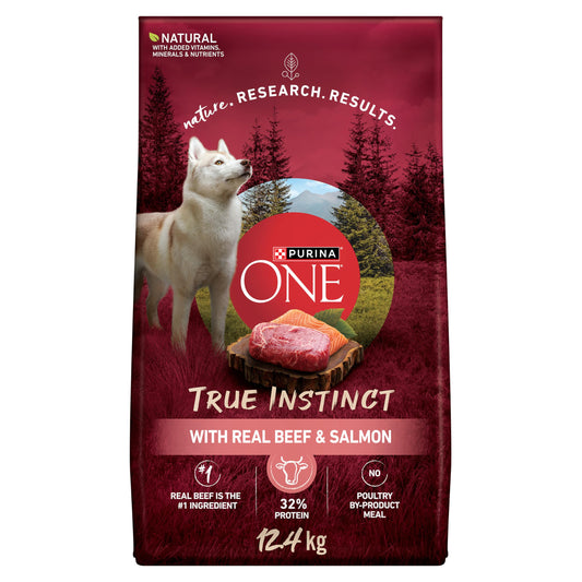 Purina ONE True Instinct High Protein Dry Dog Food, Beef & Salmon - 12.4 kg Bag (1 Pack)