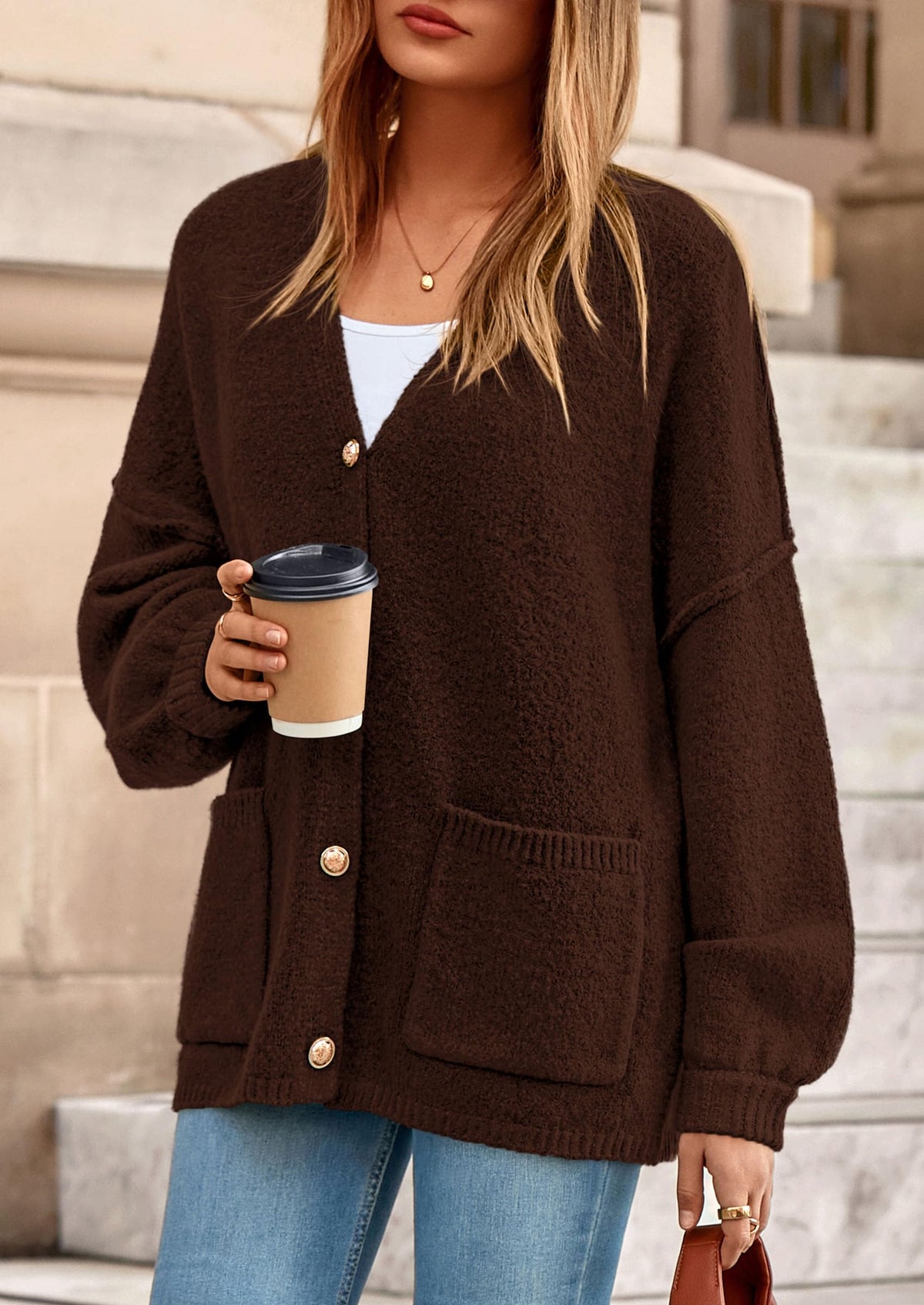 PRETTYGARDEN Oversized Chunky Cardigan Sweaters for Women Brown,M 🍁 All In One Marketplace Canada