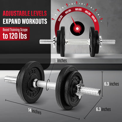 Yes4All Adjustable Cast Iron Dumbbell Set with Connector, 40 lb Combo, Black, Converts to Barbell for Home Gym Yes4All