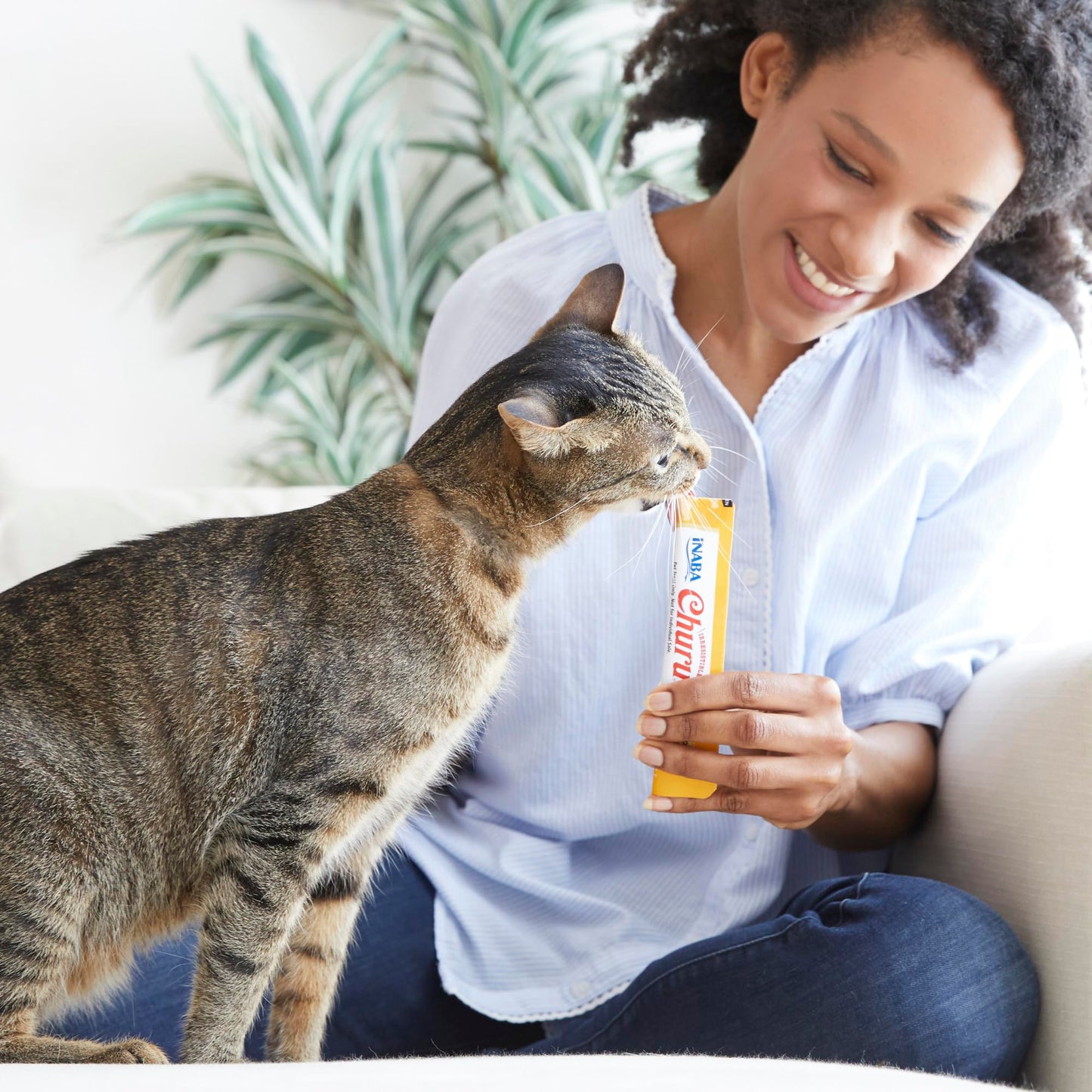 INABA Churu Cat Treats, Lickable, Squeezable Creamy Purée Cat Treat with Green Tea Extract & Taurine, 14 Grams Each Tube, 50 Tubes, Chicken & Seafood Variety