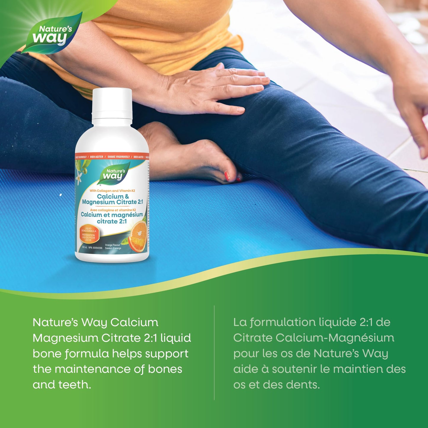 Nature's Way Calcium and Magnesium Citrate 2:1 - Liquid Supplement with Vitamin D3, Vitamin K2 and Collagen – Helps Support the Maintenance of Bones and Teeth – Orange Flavour, 500 mL Nature's Way