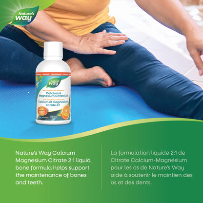 Nature's Way Calcium and Magnesium Citrate 2:1 - Liquid Supplement with Vitamin D3, Vitamin K2 and Collagen – Helps Support the Maintenance of Bones and Teeth – Orange Flavour, 500 mL Nature's Way