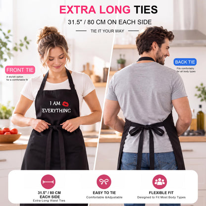 YIKA® Couples Aprons, Christmas Gift for Couples Who Have Everything, Matching Apron Set for Him and Her, Adjustable Neck Strap, Extra Long Ties, 2 Pockets, Black 🍁 All In One Marketplace Canada