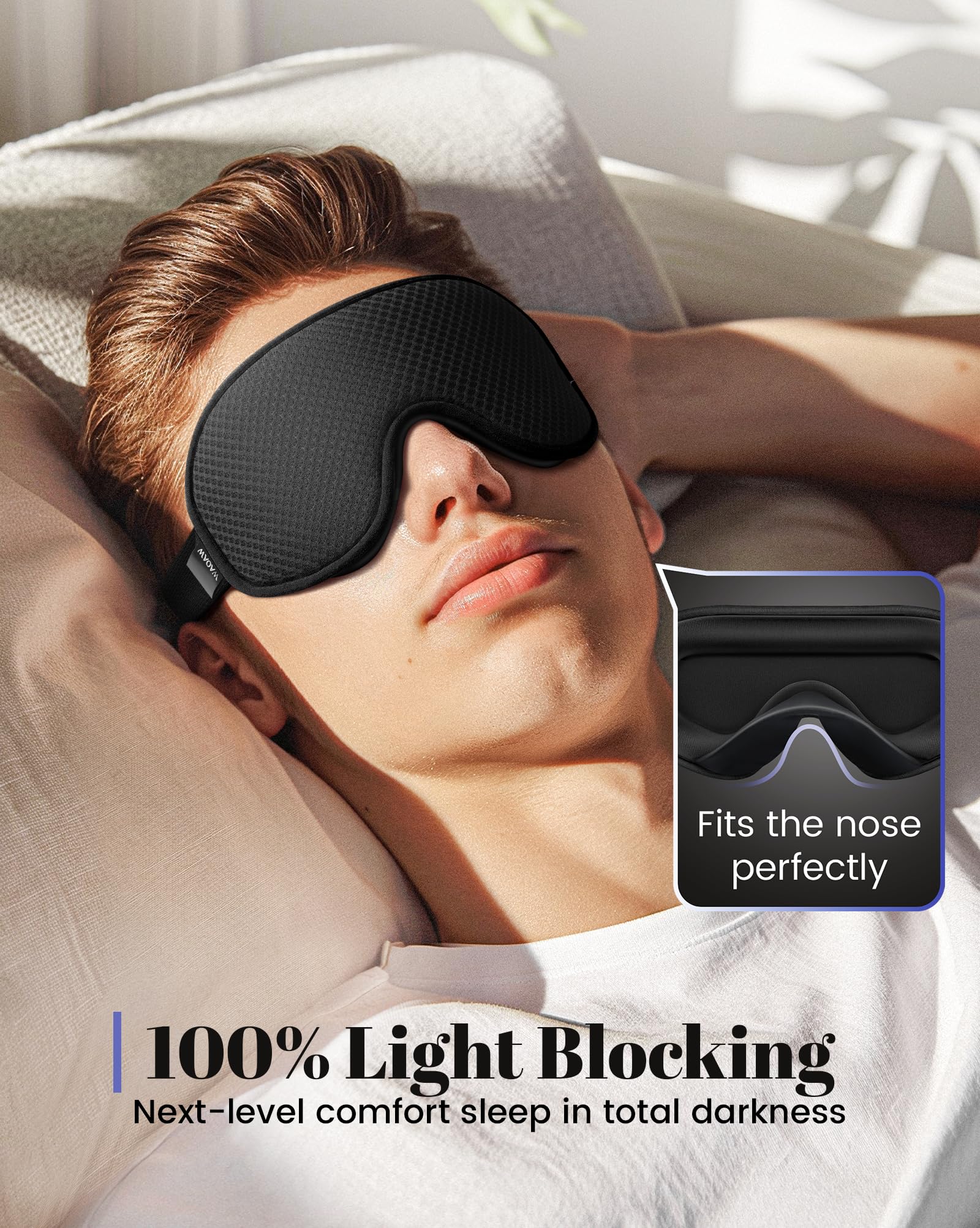 WAOAW Sleep Mask Travel Essentials - 3D Blackout Eye Mask for Sleeping - Soft Breathable Adjustable Light Blocking Eye Covers for Men and Women - Comfortable Night Mask for Travel Flight (Black)