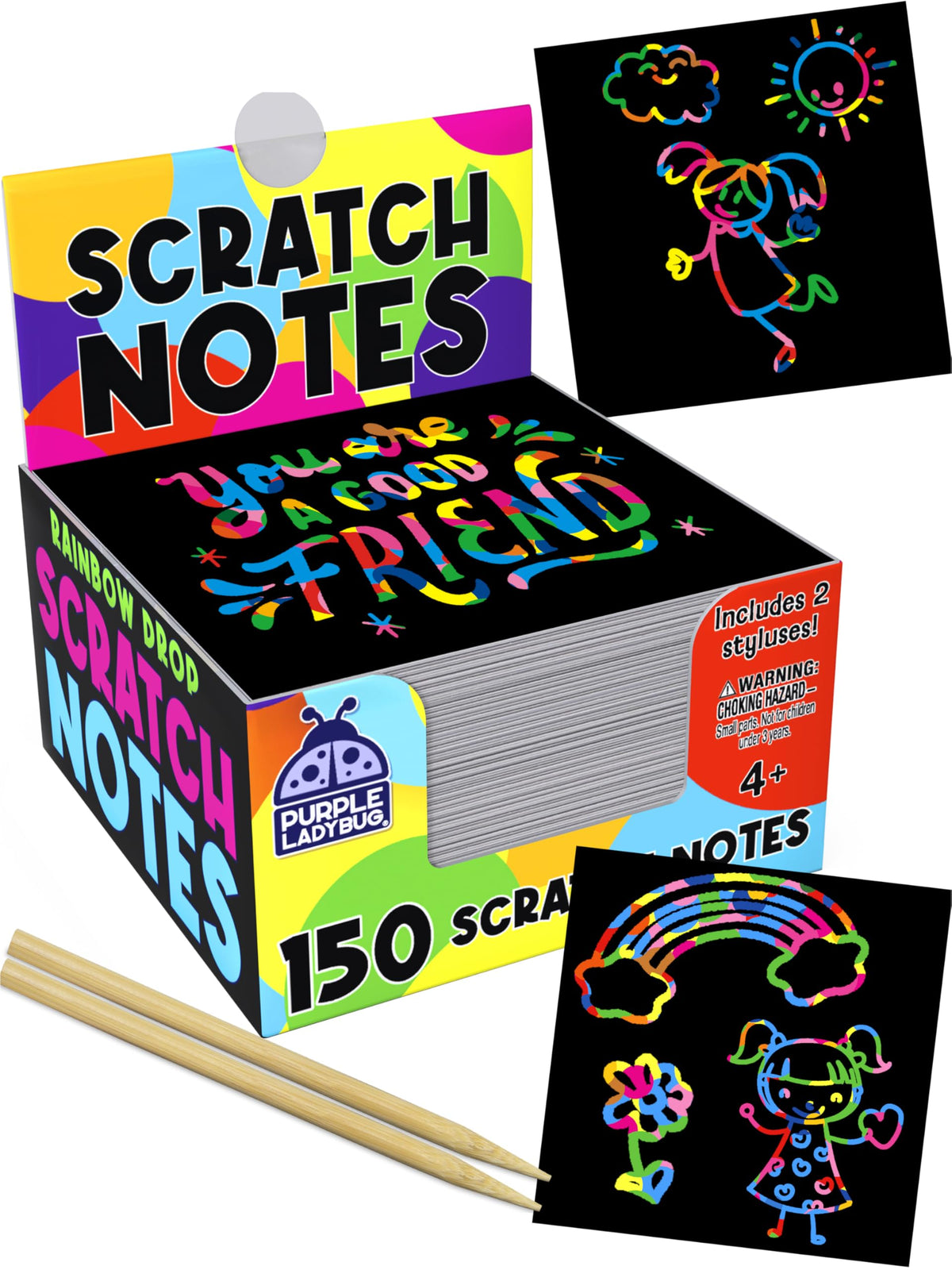 150 Rainbow Scratch Art Paper Mini Notes - Ideal Stocking Stuffers for Kids 🍁 All In One Marketplace Canada