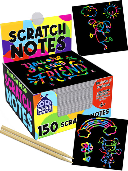150 Rainbow Scratch Art Paper Mini Notes - Ideal Stocking Stuffers for Kids 🍁 All In One Marketplace Canada