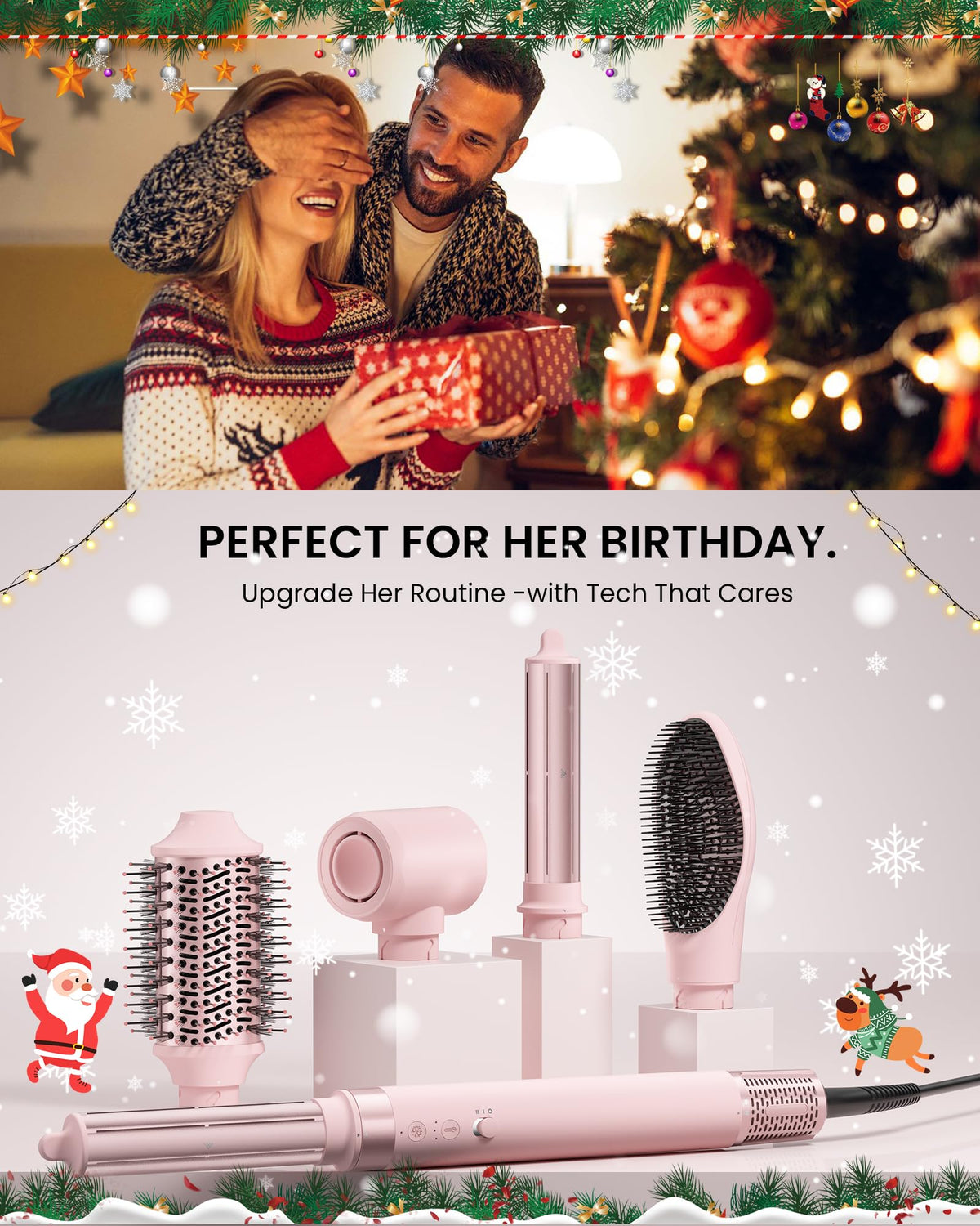 MESCOMB Hot Air Styler Hair Dryer Brush Kit, Peach Pink