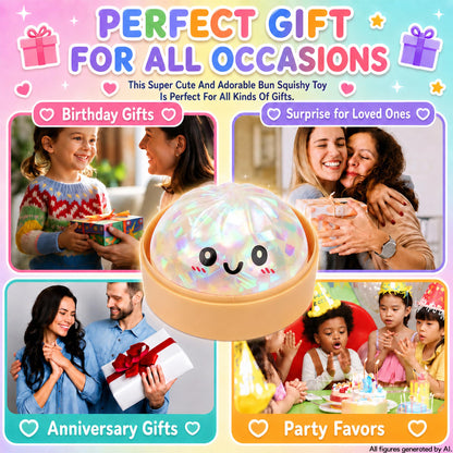 Dumpling Squishy Toys, 4 Pack Slow Rising Glitter Squishies, Cute Squishy Dumpling Stress Ball Squeeze Toys, Fidget Sensory Squishy Food for Kids Adults, Easter Basket Stuffers(Colorful)
