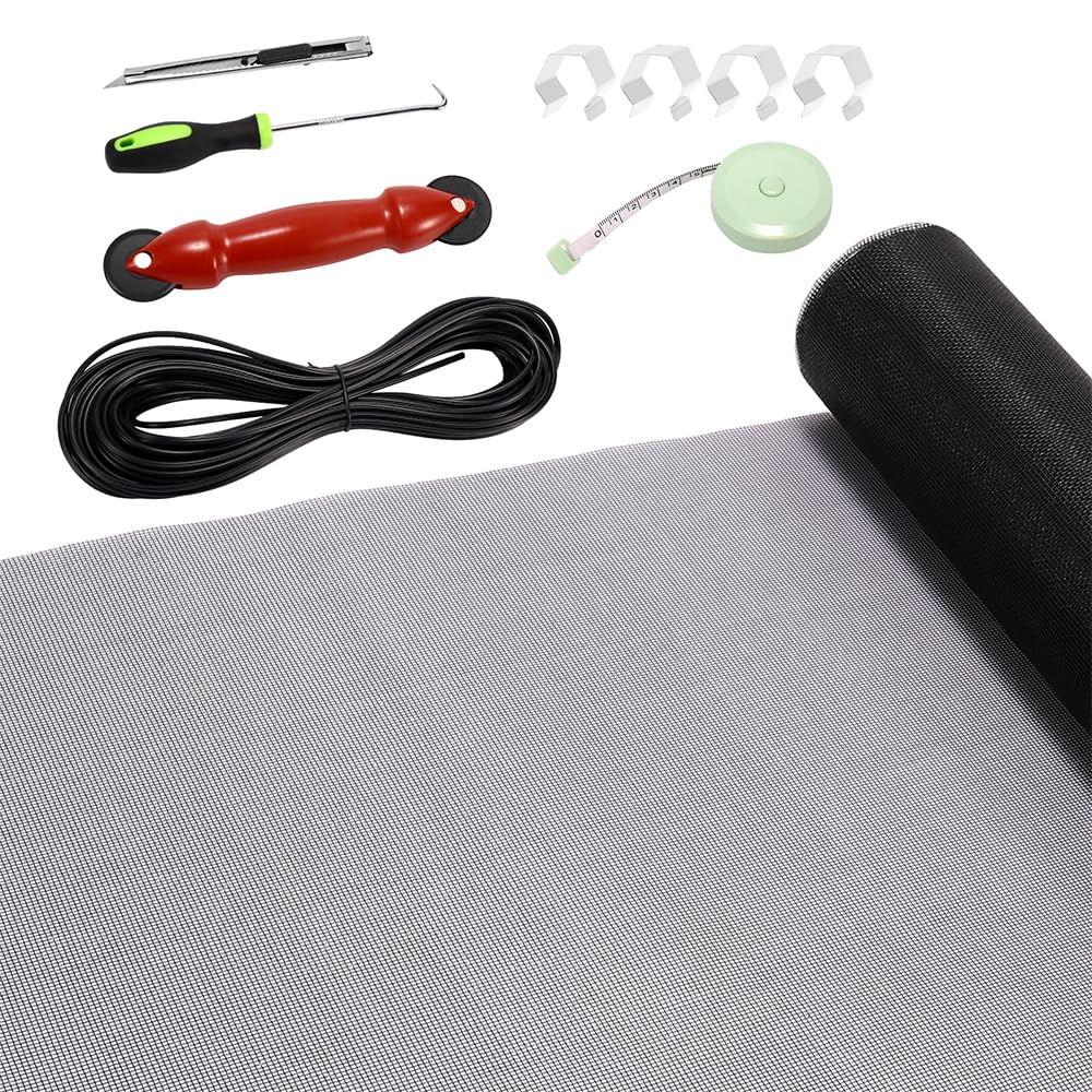 Window Screens Replacement Repair Kit, 39" x 78" Screen Door Mesh Replacement Kit, Durable Fiberglass Mesh Screen with Tools for Windows Doors Patio and Porch Screens, Black - Available at All In One Marketplace Canada