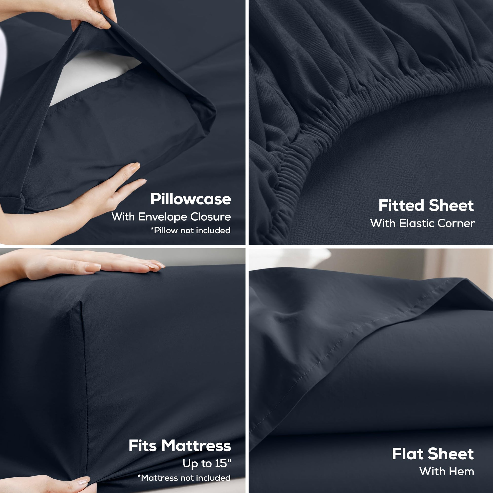Utopia Bedding Queen Bed Sheet Set - 4 Piece Bedding - Soft Brushed Microfiber Fabric - Shrinkage & Fade Resistant - Easy Care (Navy)