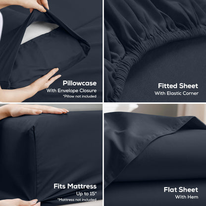 Utopia Bedding Queen Bed Sheet Set - 4 Piece Bedding - Soft Brushed Microfiber Fabric - Shrinkage & Fade Resistant - Easy Care (Navy)