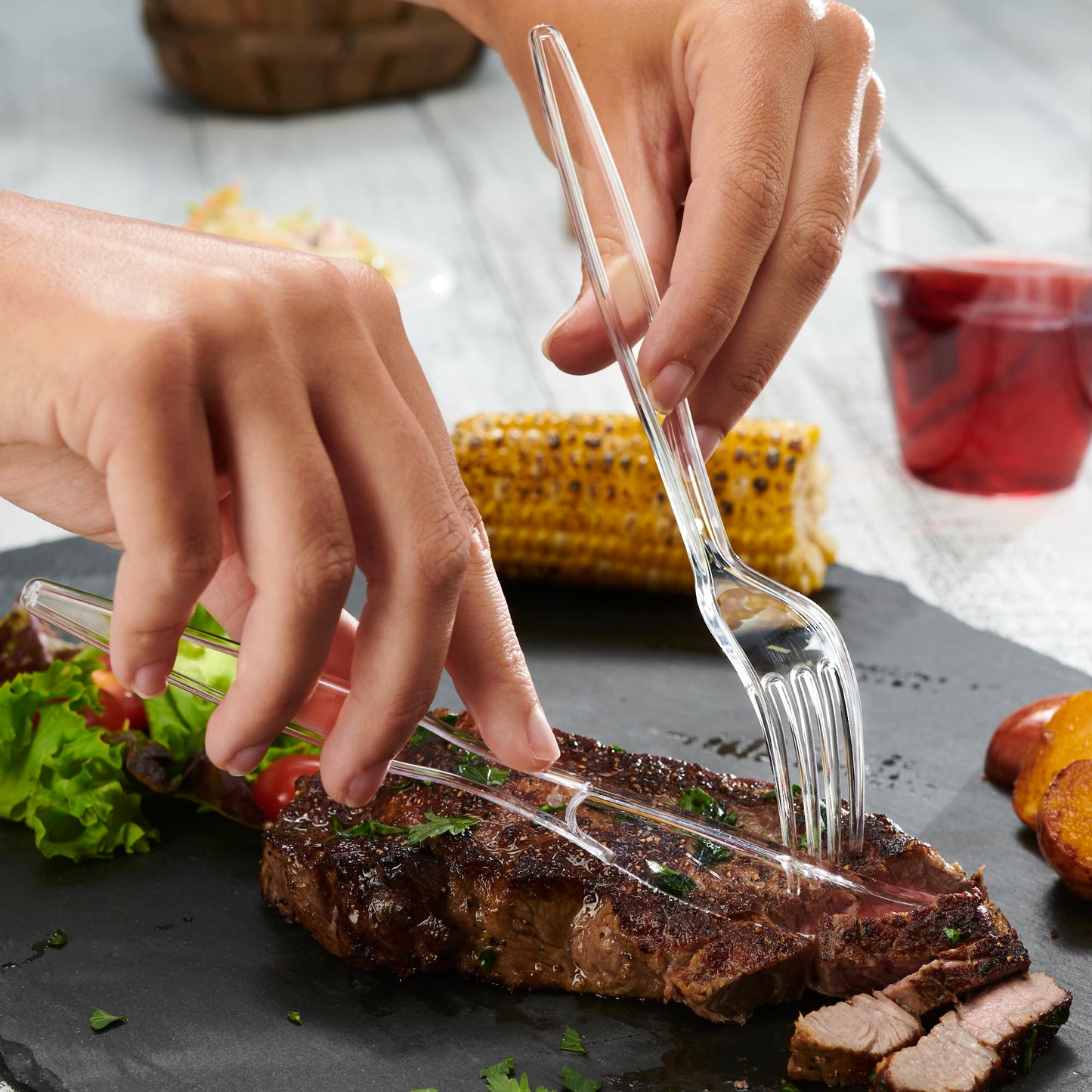 Gusto [360 Combo Pack] Heavy Duty Clear Silverware, Heavyweight Utensils - 180 Forks, 120 Spoons and 60 Knives Cutlery, Reusable, Perfect for Wedding, Parties and Events - Formerly Comfy Package - Available at All In One Marketplace Canada