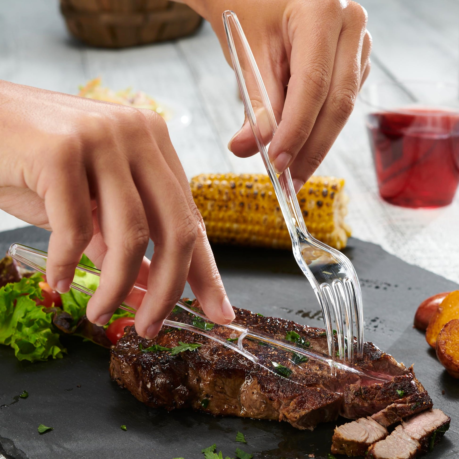 Gusto [360 Combo Pack] Heavy Duty Clear Silverware, Heavyweight Utensils - 180 Forks, 120 Spoons and 60 Knives Cutlery, Reusable, Perfect for Wedding, Parties and Events - Formerly Comfy Package - Available at All In One Marketplace Canada