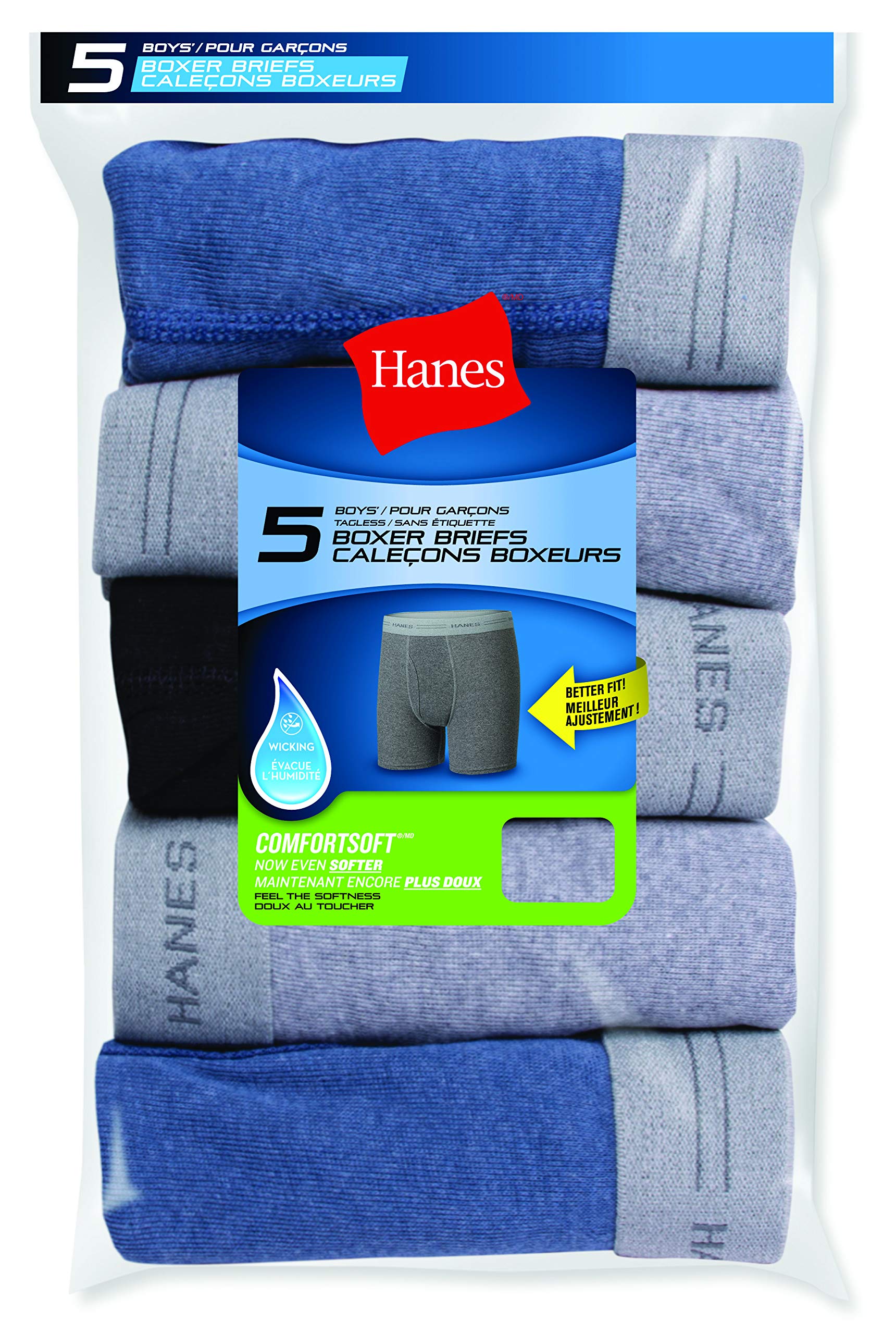 Hanes boys 5 Pack Breathable Boxer Briefs, Assorted, Small US