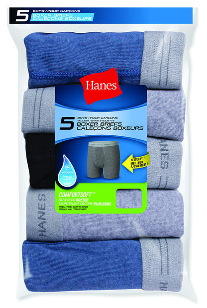 Hanes boys 5 Pack Breathable Boxer Briefs, Assorted, Small US