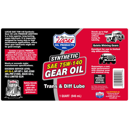 Lucas Oil 10121 SAE 75W-140 Synthetic Transmission and Differential Lube - 1 Quart Lucas Oil